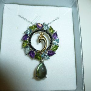 Steffy Peacock and Gemstone Sterling Silver Pendant NIB